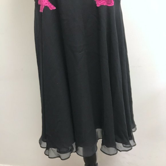 Betsey Johnson Black pink lace spaghetti strap silk midi evening party dress 10 - Picture 4 of 12